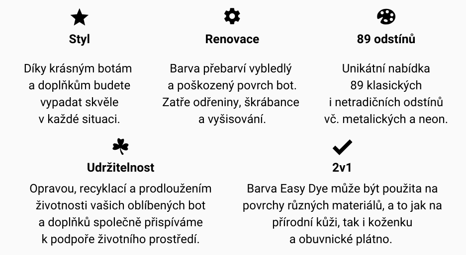 Barvy na boty EasyDye TRG the one Výhody vlastnosti udržitelnost v módě